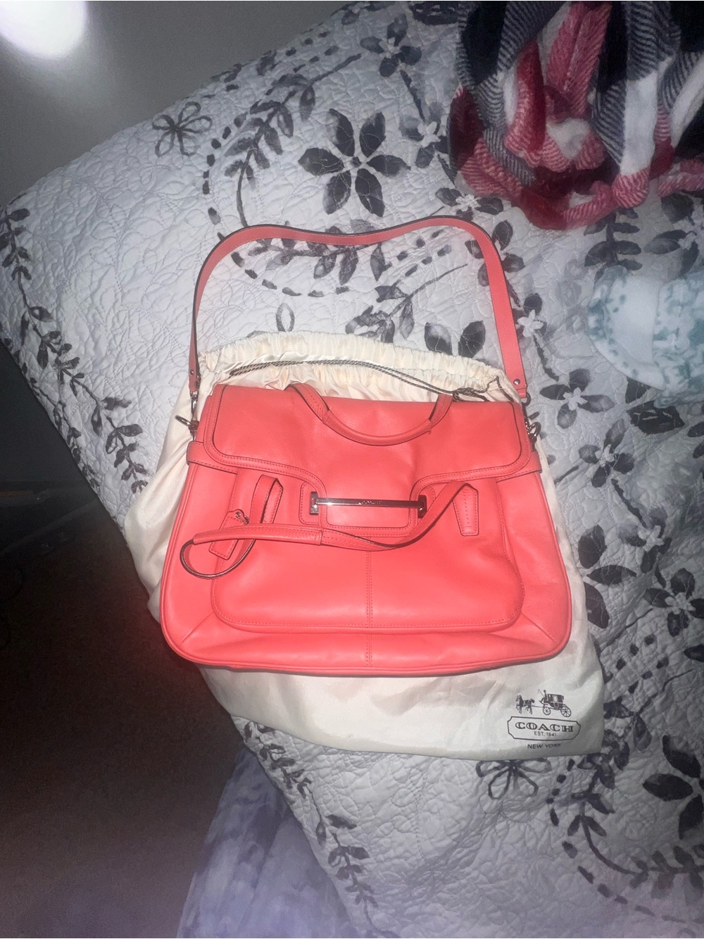 COACH Coral-Orange Leather Shoulder Bag
